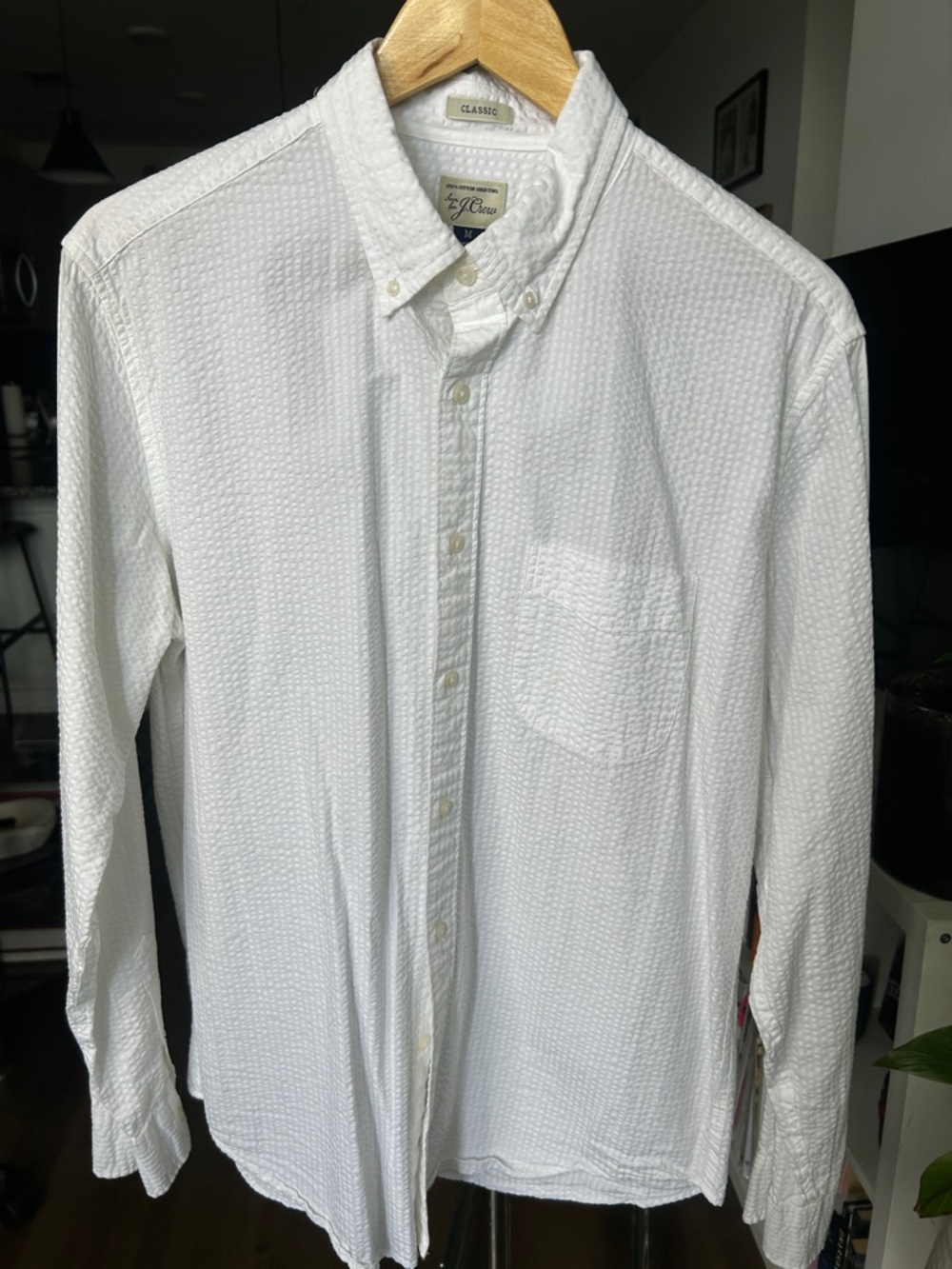 J.Crew Classic White Button-Down Seersucker Shirt